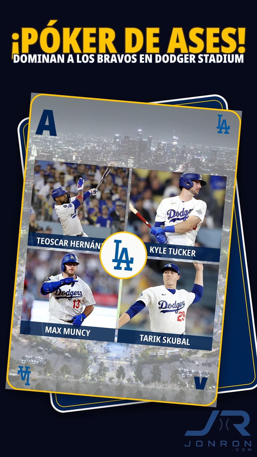 Poker de Ases dominan a los Bravos en Dodger Stadium